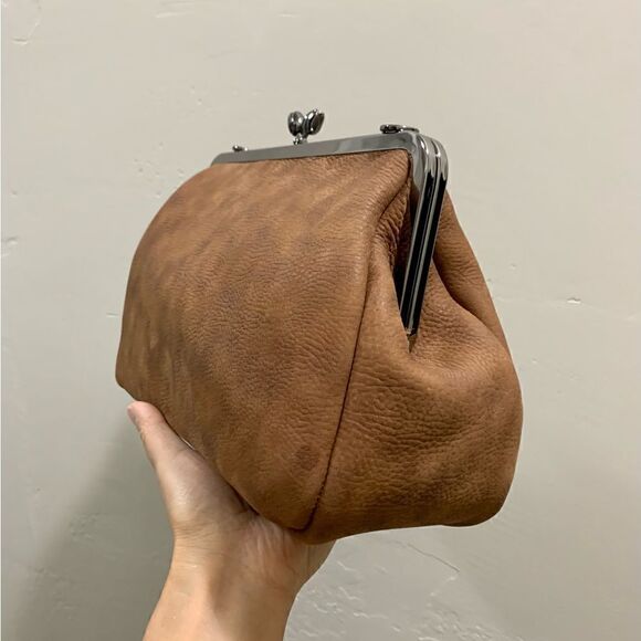 Brown Nubuck Cowhide Handmade “Tulip” Shaped Kisslock Handbag & 2 Strap Styles - Picture 13 of 15